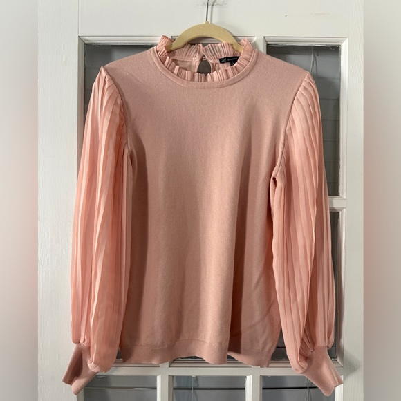 Adrianna Papell Sweaters - Adrianna Papell Women’s M Blush Ruffle Neck Pleated Sleeve Sweater | SKU 0274